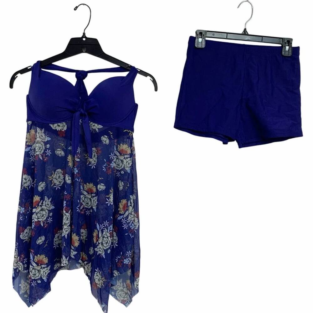 NEW HOLIPICK women's floral push up two piece tankini swimsuit in navy